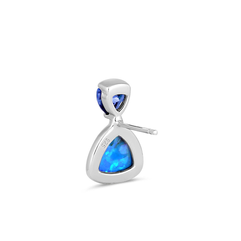Sterling Silver Tanzanite CZ Trillion Blue Lab Opal Drop Earrings