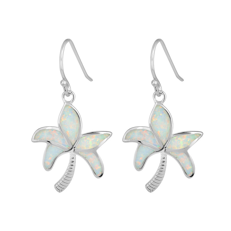 Sterling Silver White Lab Opal Palm Tree Earrings