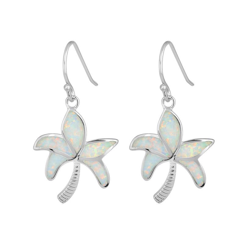 Sterling Silver White Lab Opal Palm Tree Earrings