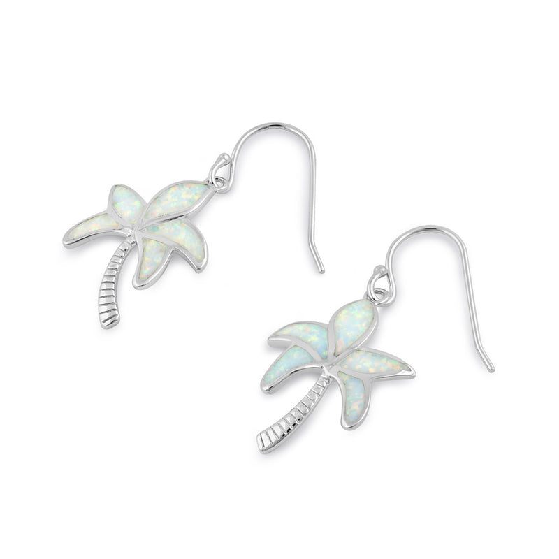 Sterling Silver White Lab Opal Palm Tree Earrings