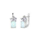 Sterling Silver White Lab Opal Squoval CZ Cluster Earrings