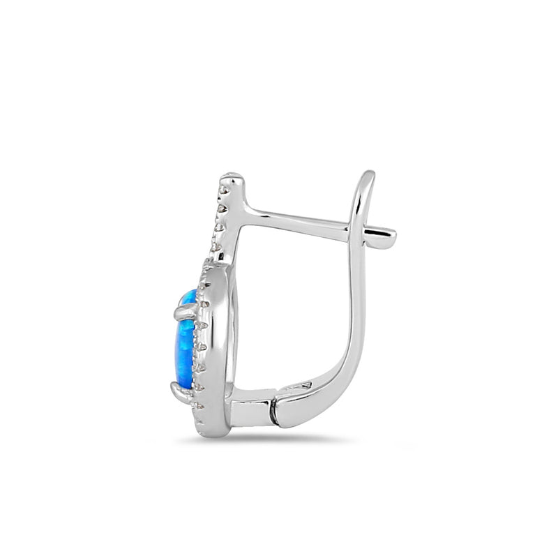 Sterling Silver Blue Lab Opal Oval Halo Earrings