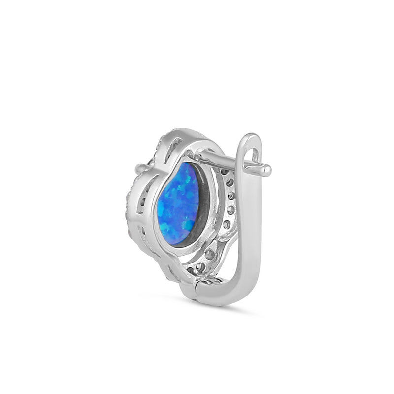 Sterling Silver Elegant Blue Lab Opal Oval CZ Halo Earrings