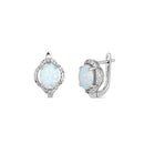 Sterling Silver Elegant White Lab Opal Oval CZ Halo Earrings