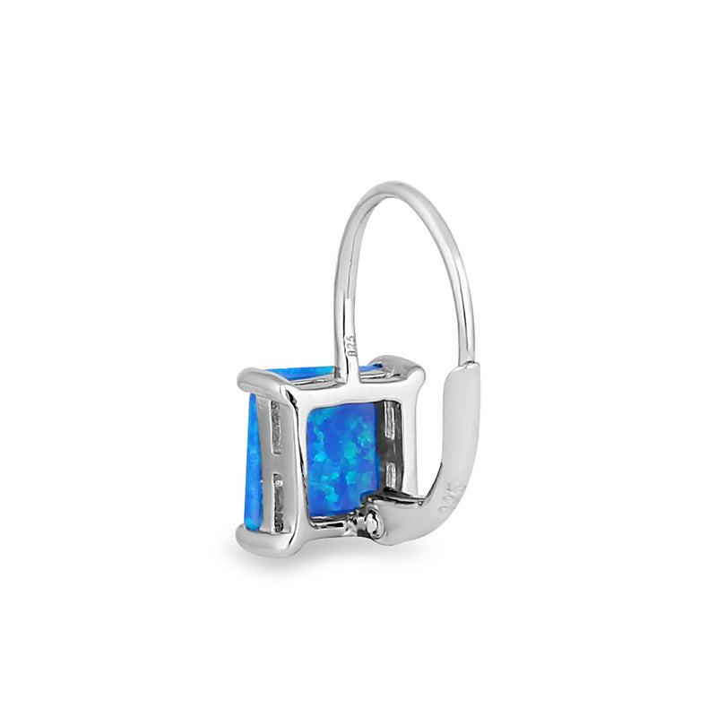 Sterling Silver Elegant Blue Lab Opal Square Earrings