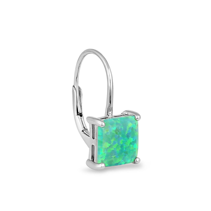 Sterling Silver Elegant Green Lab Opal Square Earrings