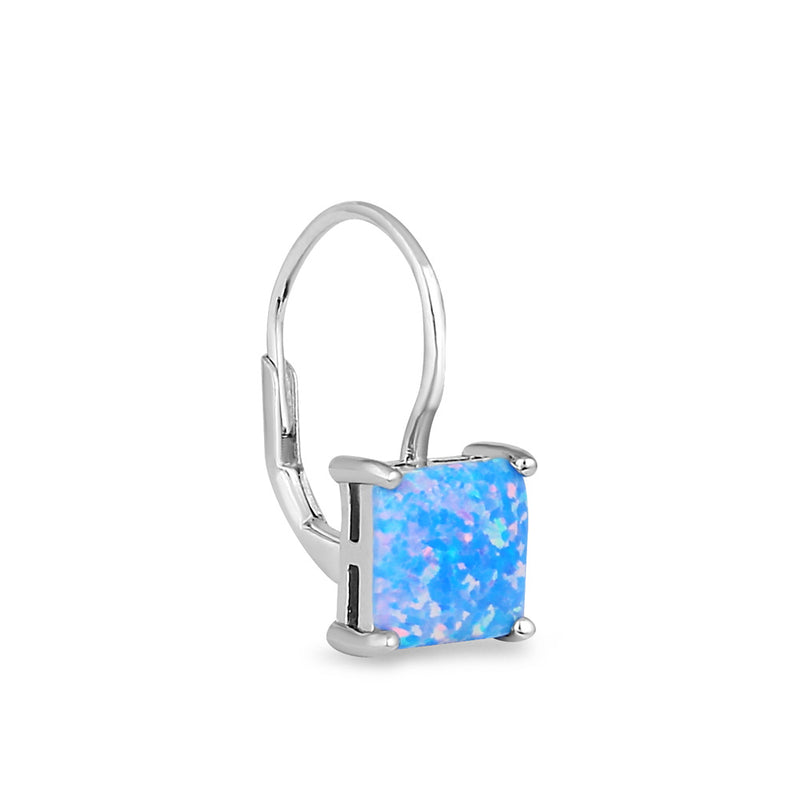 Sterling Silver Elegant Blue Lavender Lab Opal Square Earrings