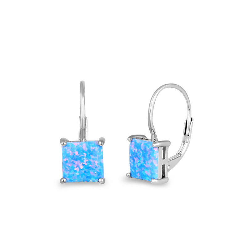 Sterling Silver Elegant Blue Lavender Lab Opal Square Earrings