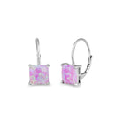 Sterling Silver Elegant Pink Lab Opal Square Earrings