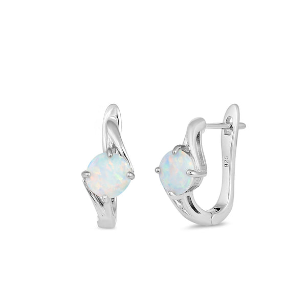 Sterling Silver Round White Lab Opal Earrings