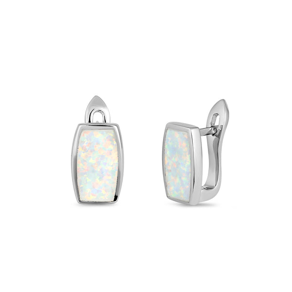 Sterling Silver White Lab Opal Squoval Earrings