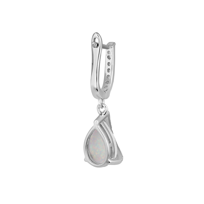 Sterling Silver White Lab Opal Elegant CZ Curve Earrings