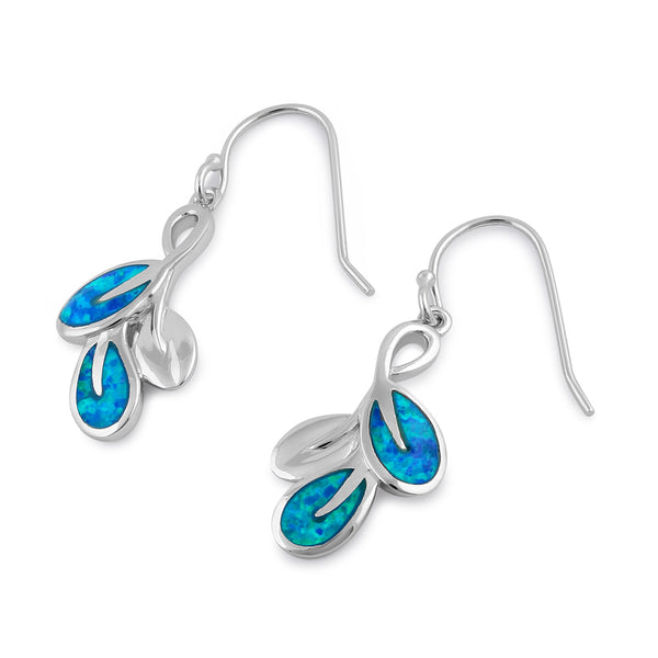 Sterling Silver Blue Lab Opal Leaf Hook Earrings