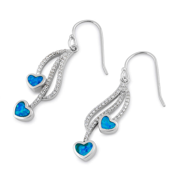 Sterling Silver CZ Dazzling Blue Lab Opal Heart Earrings
