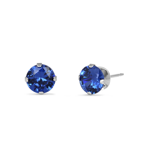 0.5ct Sterling Silver Round Blue Spinel CZ Stud Earrings 4mm