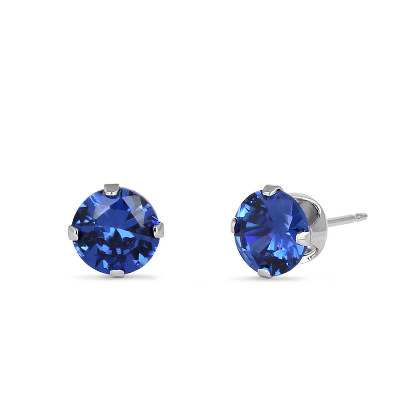0.9ct Sterling Silver Round Blue Spinel CZ Stud Earrings 5mm
