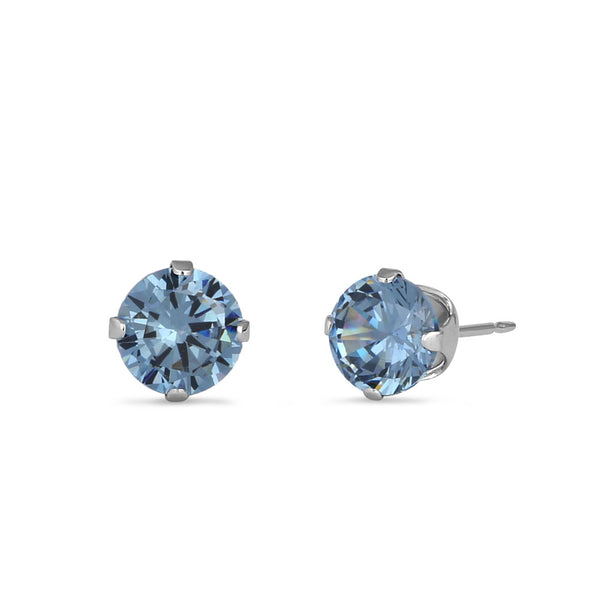 0.5ct Sterling Silver Round Aquamarine CZ Stud Earrings 4mm