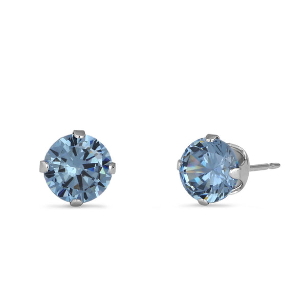 1.5ct Sterling Silver Round Aquamarine CZ Stud Earrings 6mm