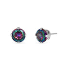 0.9ct Sterling Silver Round Rainbow Topaz CZ Stud Earrings 5mm