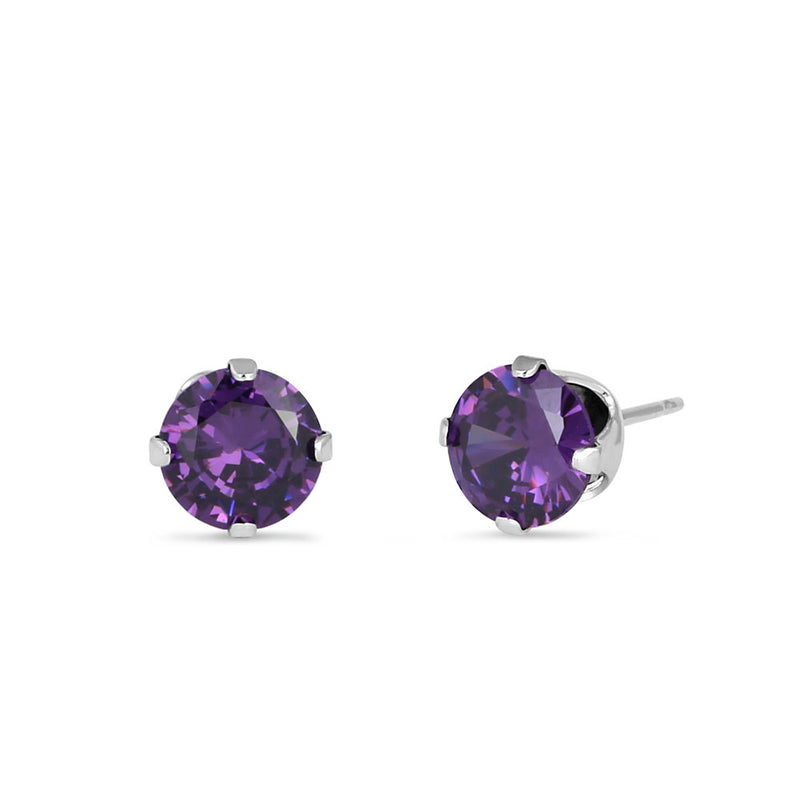 0.5ct Sterling Silver Round Amethyst CZ Stud Earrings 4mm