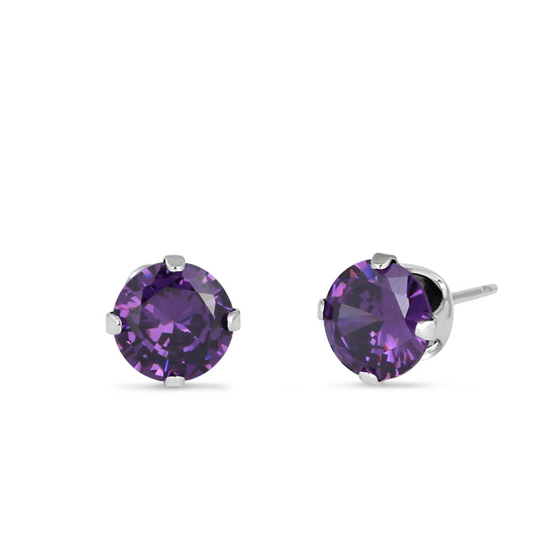 0.9ct Sterling Silver Round Amethyst CZ Stud Earrings 5mm