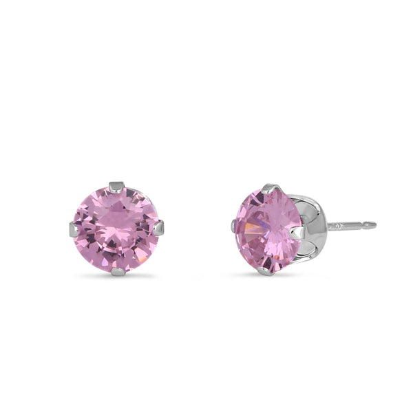0.5ct Sterling Silver Pink Round CZ Stud Earrings 4mm