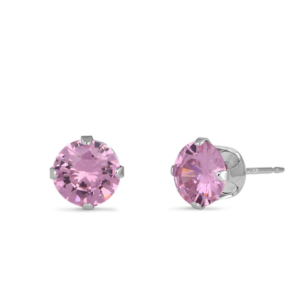 0.9ct Sterling Silver Round Pink CZ Stud Earrings 5mm