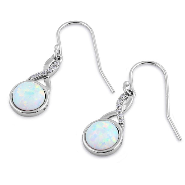 Sterling Silver White Lab Opal Semi Sphere CZ Twist Earrings