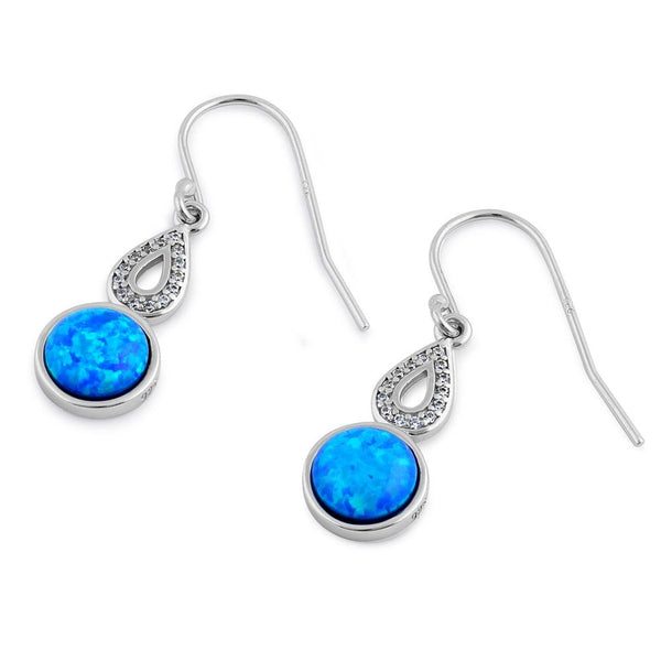 Sterling Silver Blue Lab Opal Semi Sphere Hollow Pear CZ Earrings