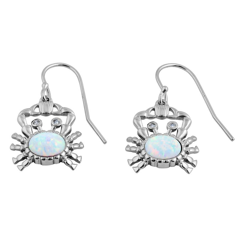 Sterling Silver White Lab Opal Crab CZ Earrings