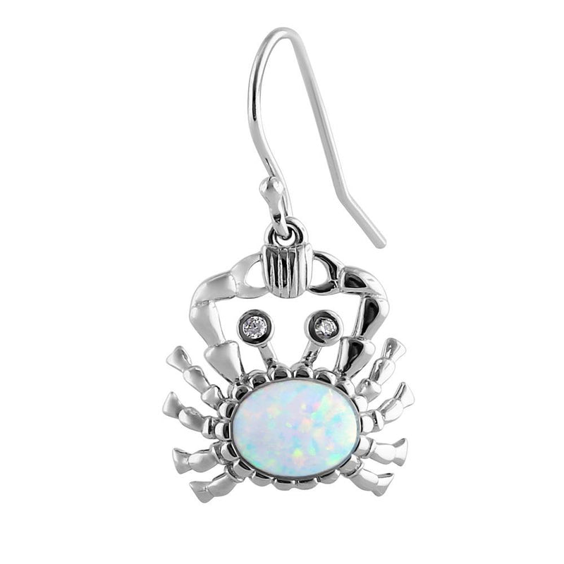 Sterling Silver White Lab Opal Crab CZ Earrings