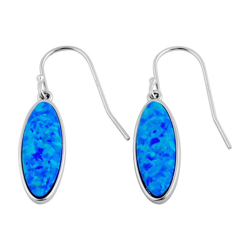 Sterling Silver Blue Lab Opal Long Oval Earrings