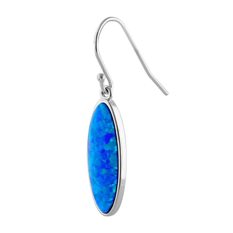 Sterling Silver Blue Lab Opal Long Oval Earrings