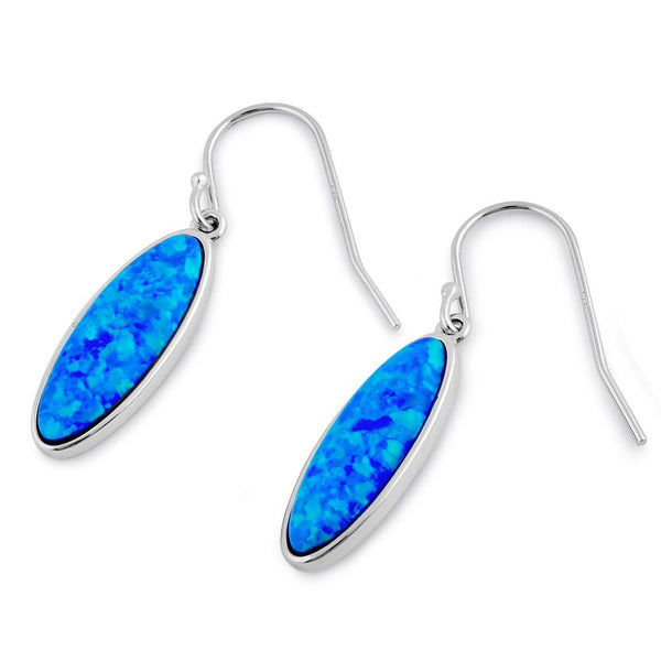 Sterling Silver Blue Lab Opal Long Oval Earrings