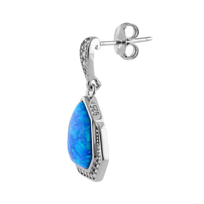 Sterling Silver Blue Lab Opal Heptagon CZ Earrings