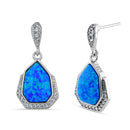 Sterling Silver Blue Lab Opal Heptagon CZ Earrings