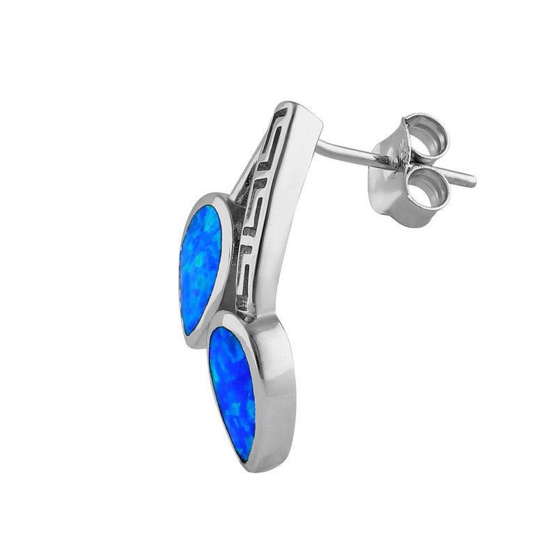 Sterling Silver Blue Lab Opal Greek Pear Drop Earrings