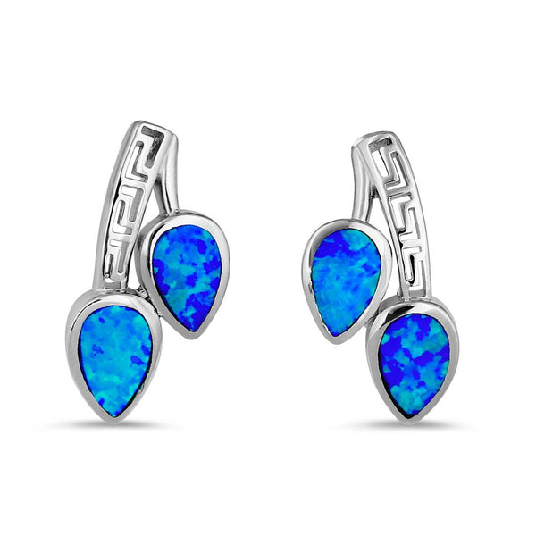 Sterling Silver Blue Lab Opal Greek Pear Drop Earrings