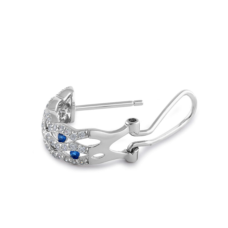 Sterling Silver Elegant Marquise Semi Hoops Round Cut Clear and Sapphire CZ Earrings