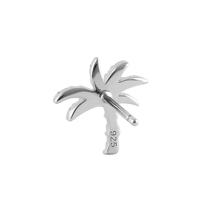 Sterling Silver Palm Tree Round Cut Clear CZ Earrings