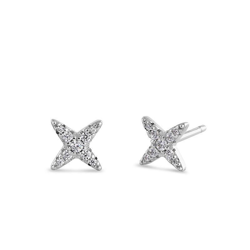 Sterling Silver Tiny X-Shaped Round Cut Clear CZ Earrings