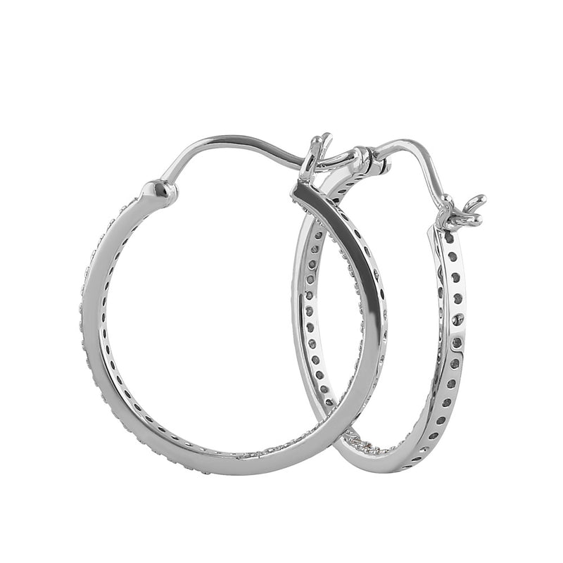 Sterling Silver Unique Double Layer Hoops Round Cut Clear CZ Earrings