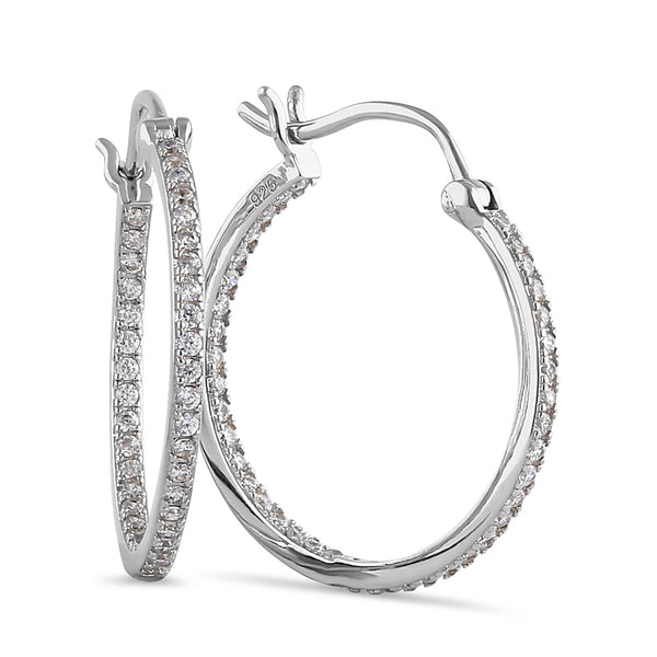 Sterling Silver Unique Double Layer Hoops Round Cut Clear CZ Earrings