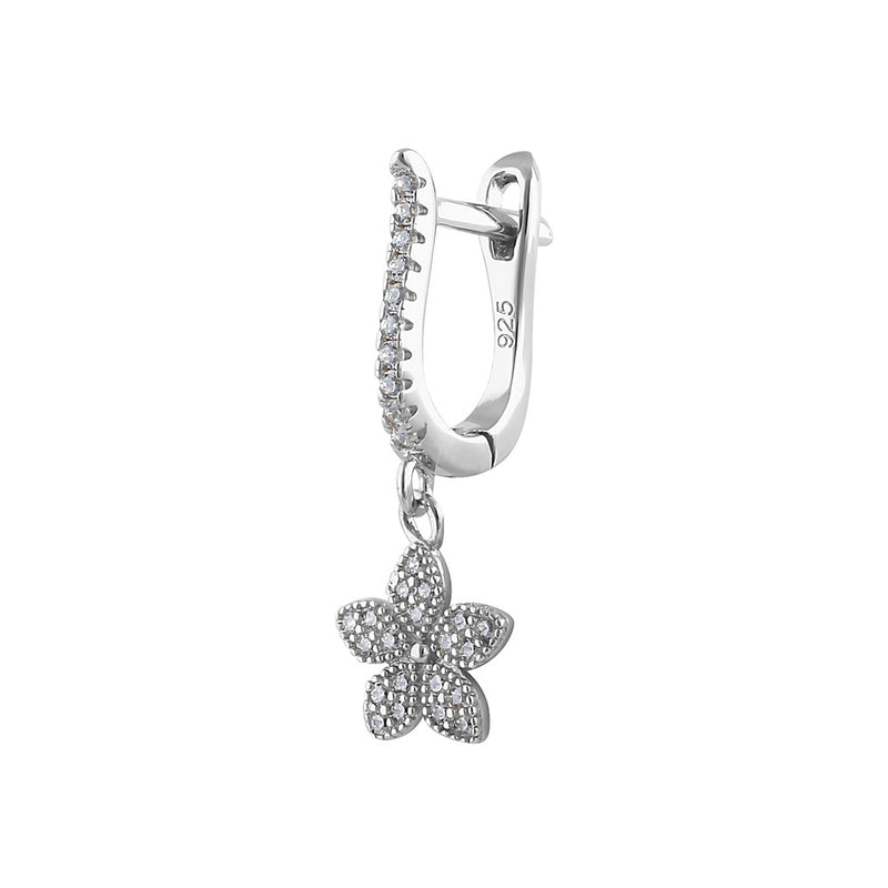 Sterling Silver Dainty Dangle Flower Round Cut Clear CZ Earrings