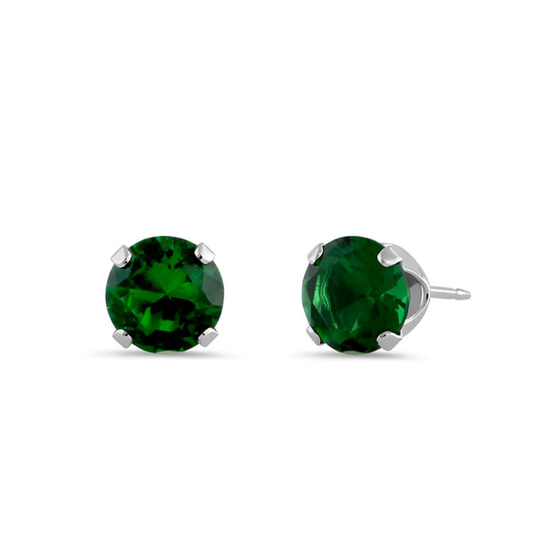 0.9ct Sterling Silver Round Green CZ Stud Earrings 5mm