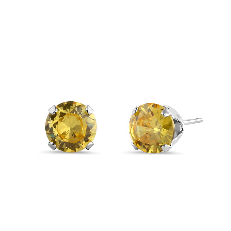 0.9ct Sterling Silver Round Yellow CZ Stud Earrings 5mm