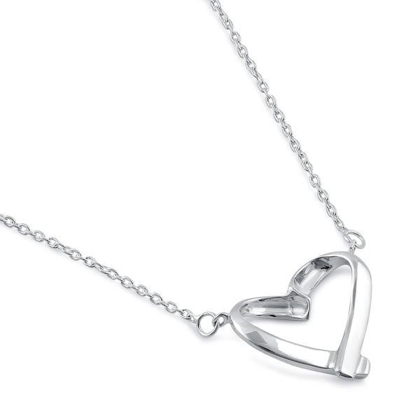 Sterling Silver 16mm x 18.5mm Ribbon Heart Necklace