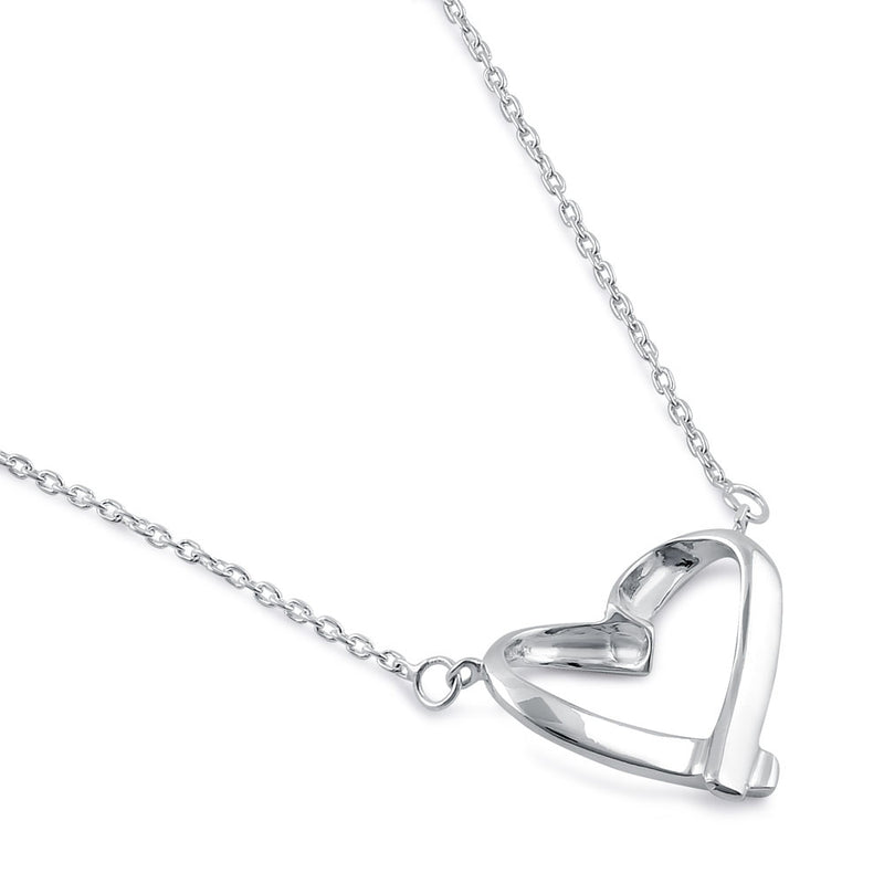 Sterling Silver 16mm x 18.5mm Ribbon Heart Necklace