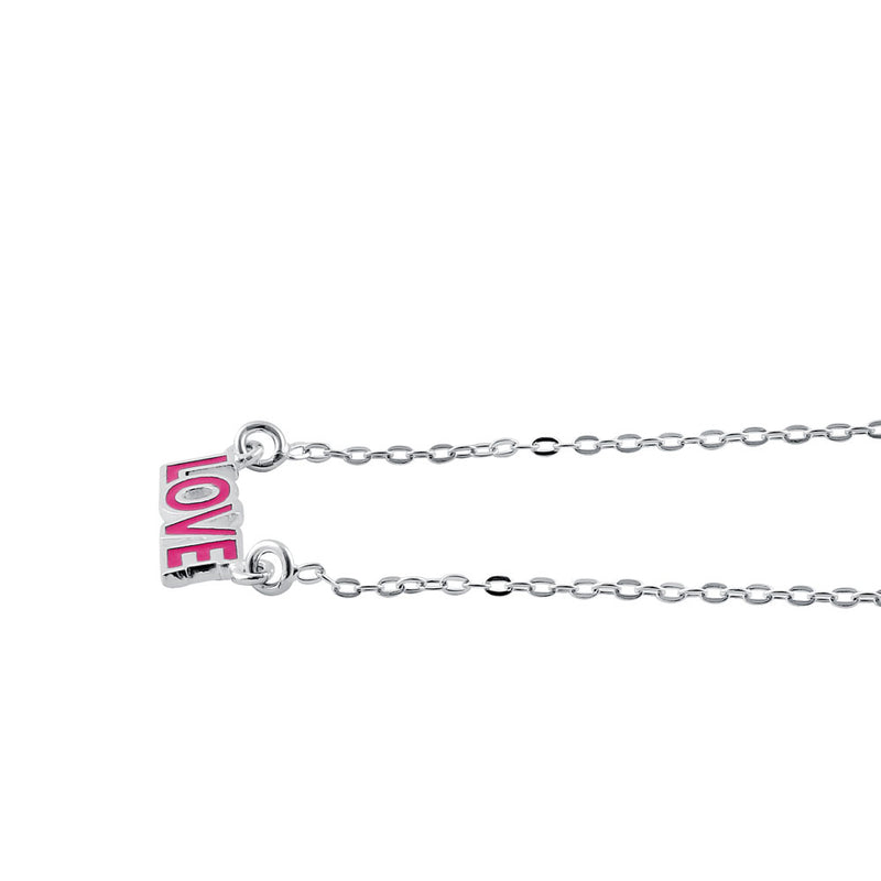 Sterling Silver Pink Enamel Love Necklace