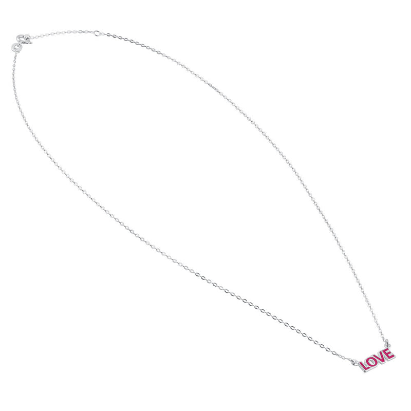 Sterling Silver Pink Enamel Love Necklace